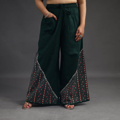 Dark green - kantha hand embroidery palazzo in cotton 81