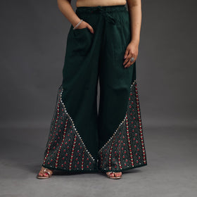 Dark green - kantha hand embroidery palazzo in cotton 81