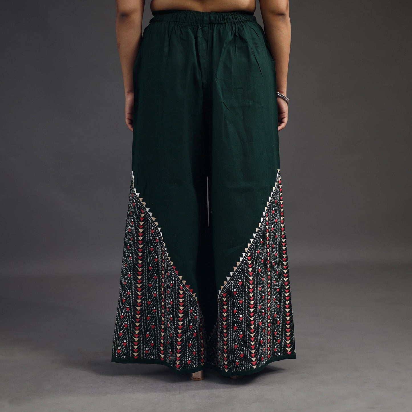 Dark green - kantha hand embroidery palazzo in cotton 81