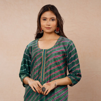  Leheriya Tie-Dye Chanderi Silk Long Kurta Online 
