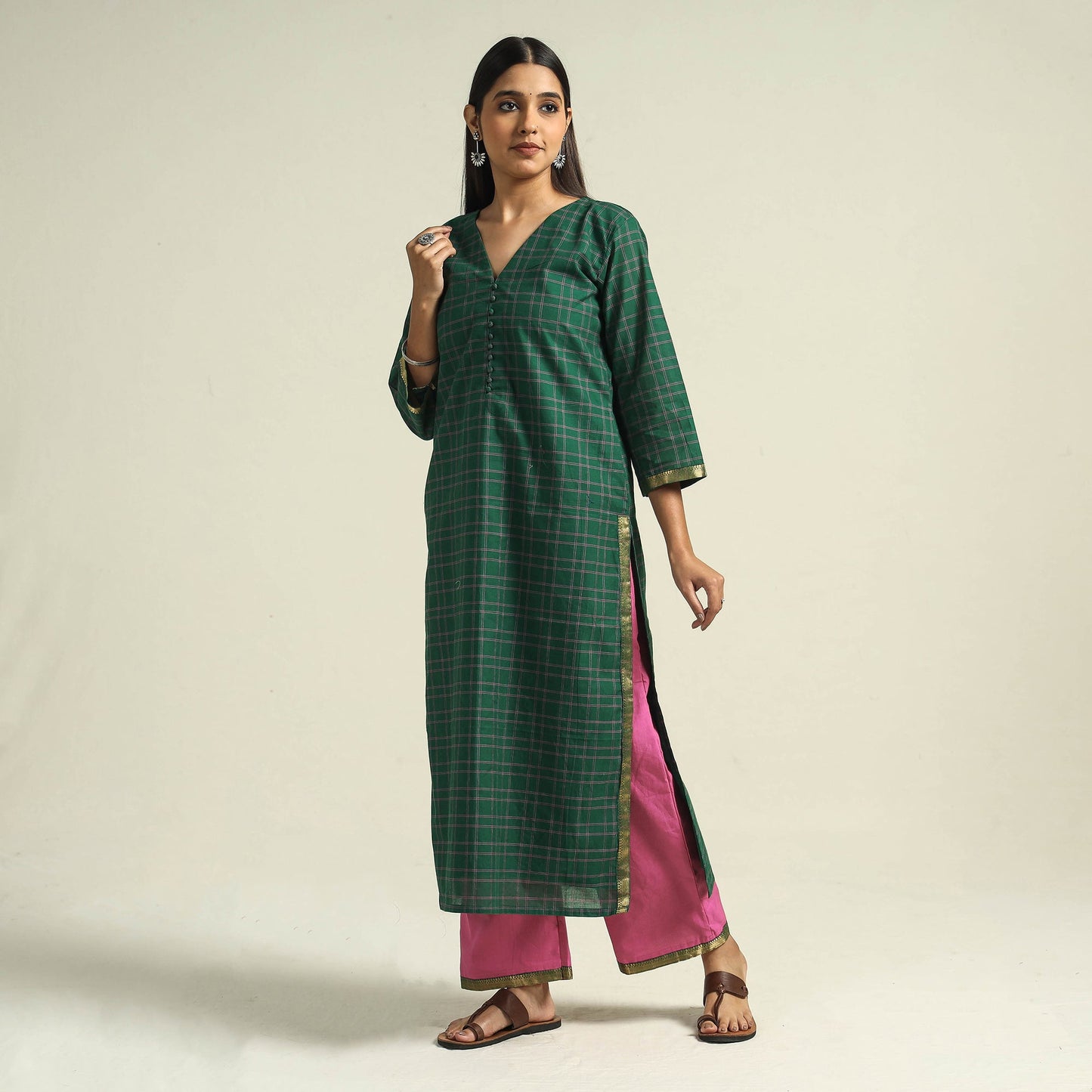 Buy Mangalagiri Handloom Cotton Kurta with Palazzo & Dupatta Set Online at iTokri.com