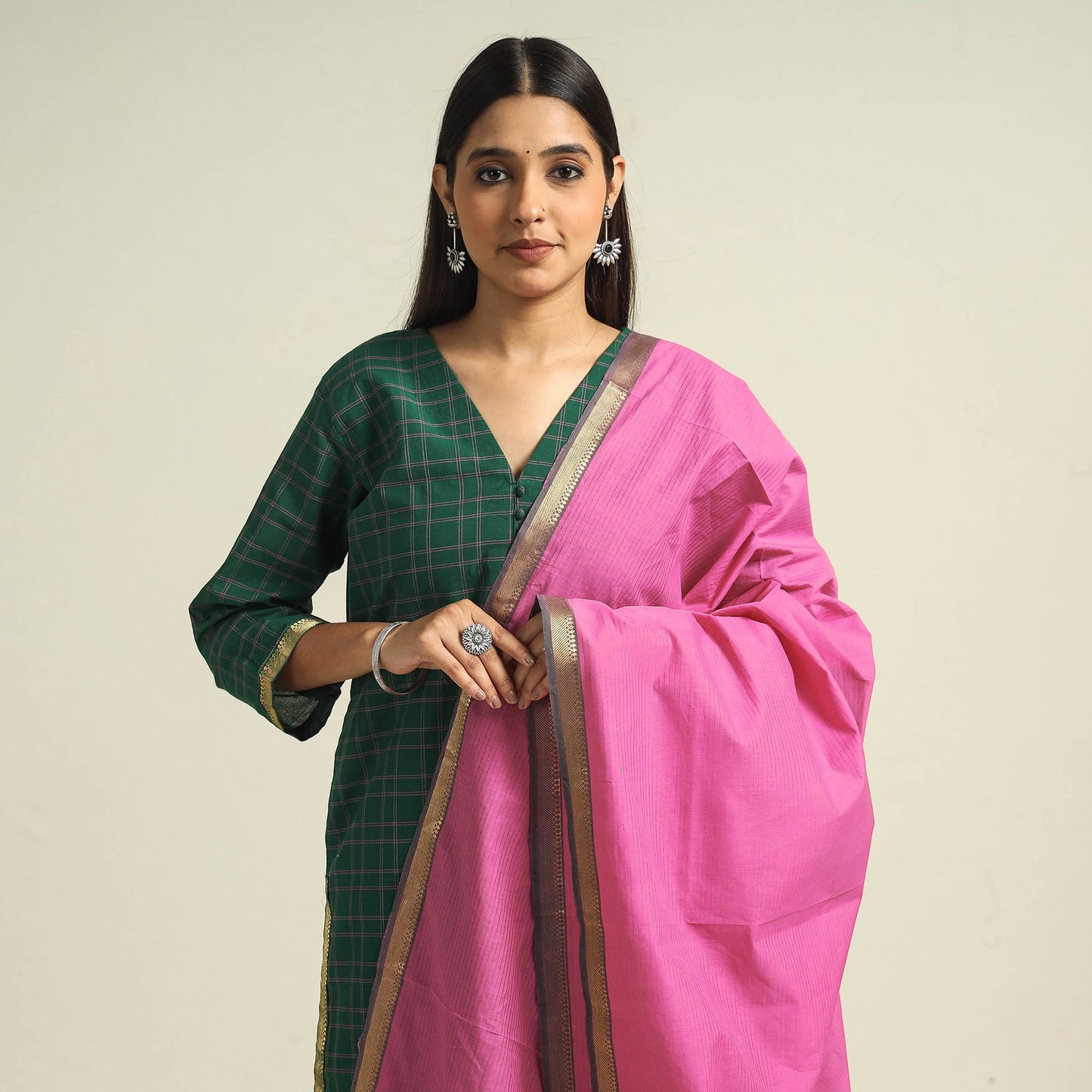 Buy Mangalagiri Handloom Cotton Kurta with Palazzo & Dupatta Set Online at iTokri.com