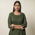 Dark Green - Plain Cotton Pintuck Long Kurta 24