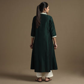  Plain Solid Slub Silk Kurta with Beadwork Hand Embroidery Lace 