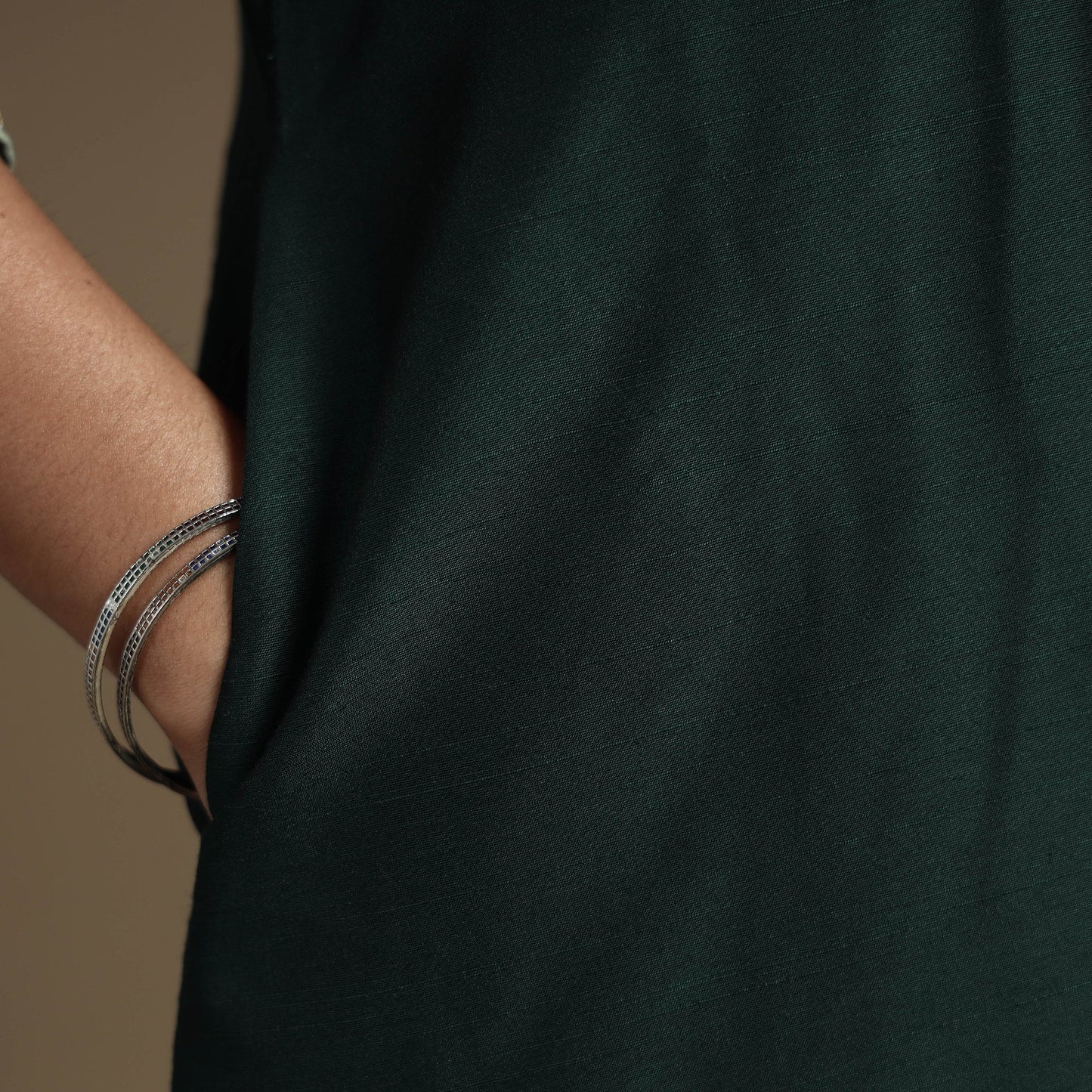  Plain Solid Slub Silk Kurta with Beadwork Hand Embroidery Lace 