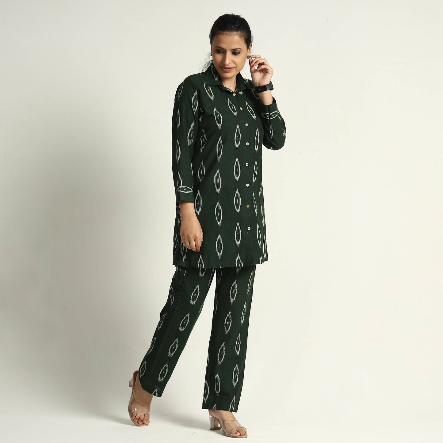 Dark Green - Pochampally Ikat Cotton Co-Ord Set