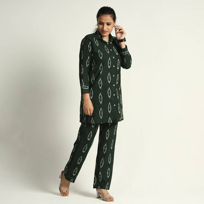 Dark Green - Pochampally Ikat Cotton Co-Ord Set