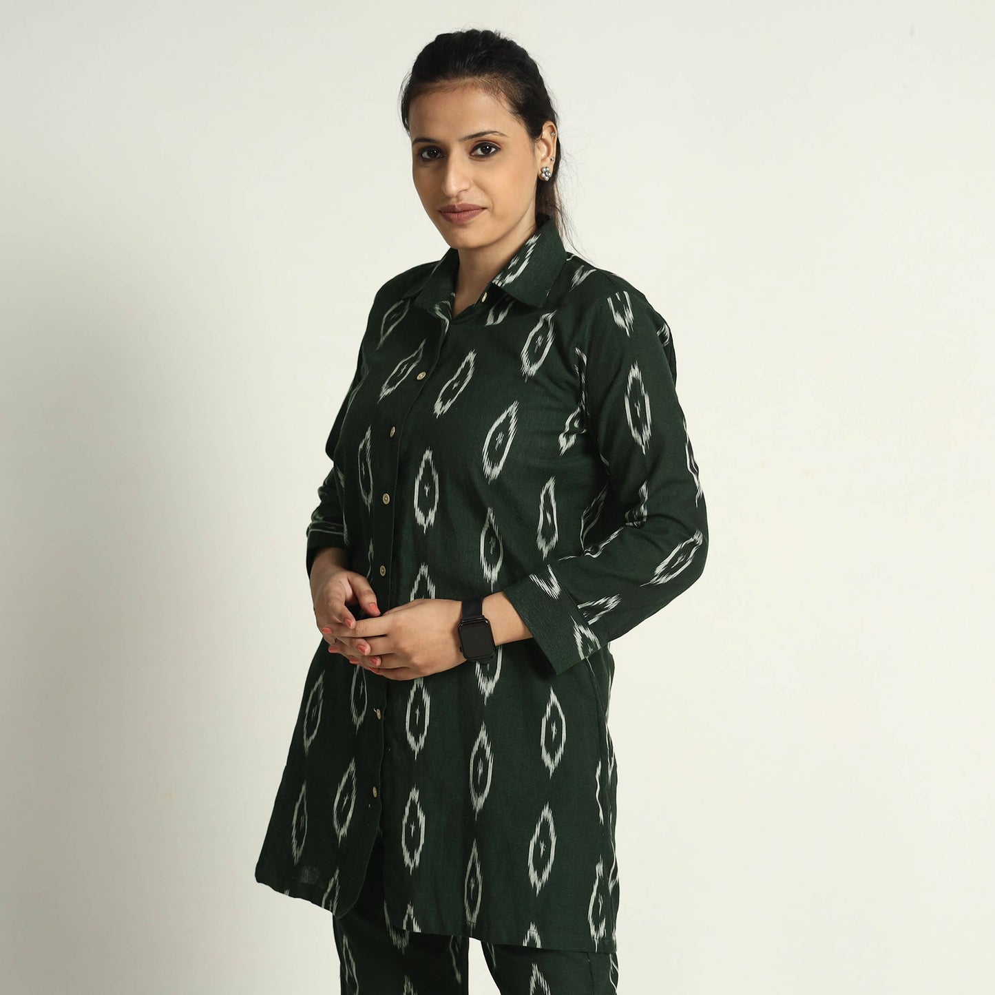 Dark Green - Pochampally Ikat Cotton Co-Ord Set