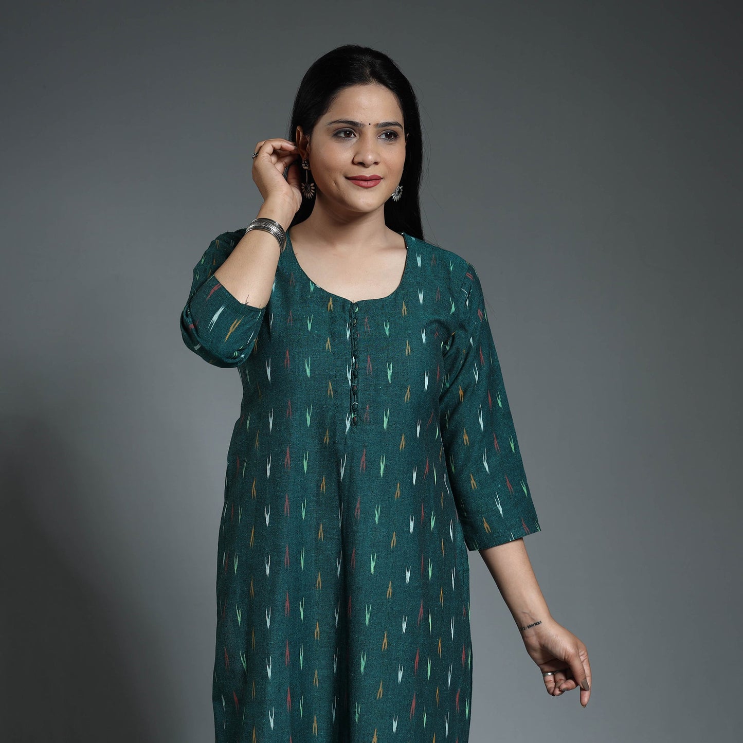 Buy Pochampally Ikat Weave Cotton Long Kurta Online at iTokri.com