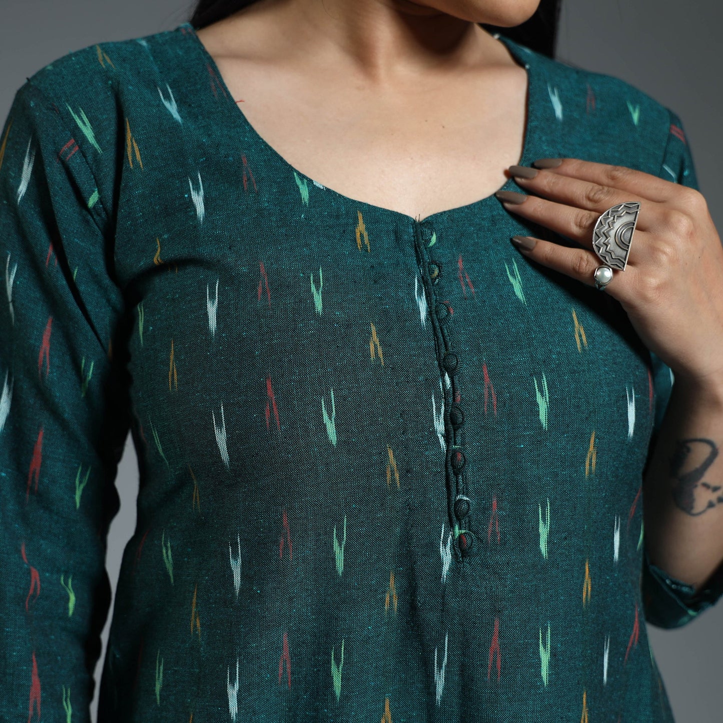 Buy Pochampally Ikat Weave Cotton Long Kurta Online at iTokri.com