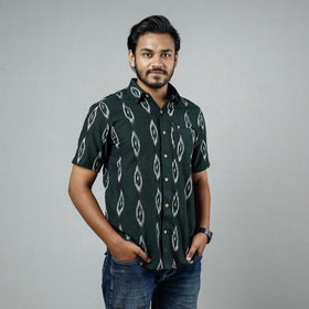 Dark green - pochampally ikat weave cotton men half sleeve