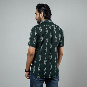 Dark green - pochampally ikat weave cotton men half sleeve