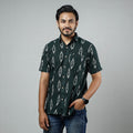 Dark green - pochampally ikat weave cotton men half sleeve