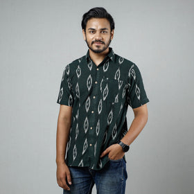 Dark green - pochampally ikat weave cotton men half sleeve
