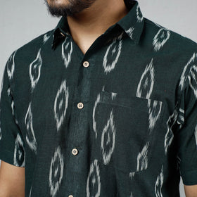 Dark green - pochampally ikat weave cotton men half sleeve