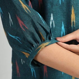 Dark Green - Pochampally Ikat Weave Flare Cotton Dress