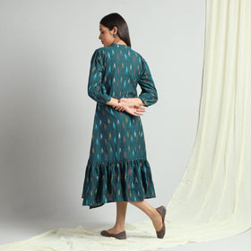 Dark Green - Pochampally Ikat Weave Flare Cotton Dress