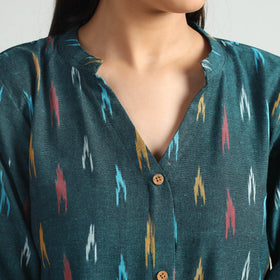 Dark Green - Pochampally Ikat Weave Flare Cotton Dress