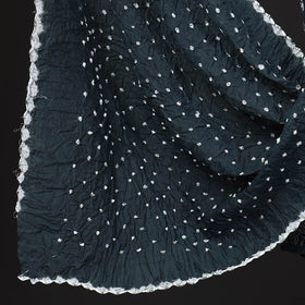 3pc Dark Grey Kutch Bandhani Tie-Dye Mirror Work Satin Cotton Dress Material 