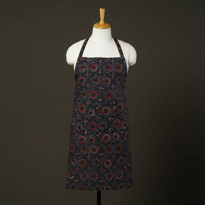Dark grey - bagru cotton apron with pocket 27 - handcrafted
