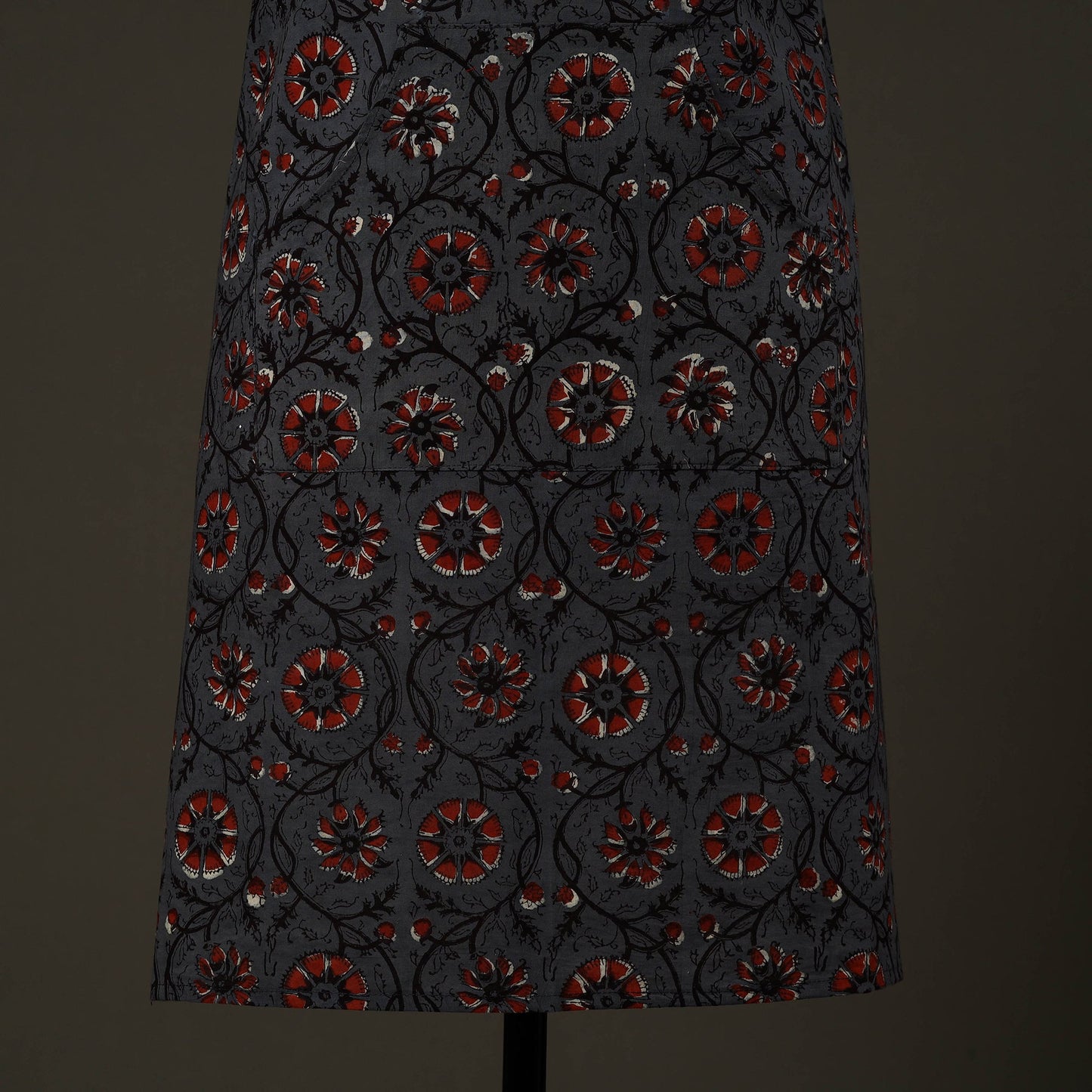 Dark grey - bagru cotton apron with pocket 27 - handcrafted