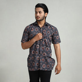  Bagru Block Printed Cotton Men Half Sleeve Shirt 