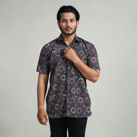  Bagru Block Printed Cotton Men Half Sleeve Shirt 