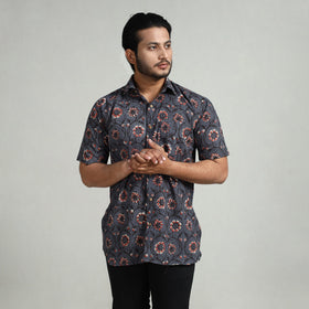  Bagru Block Printed Cotton Men Half Sleeve Shirt 