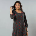 Dark Grey - Bandhani Tie-dye Cotton Long Straight Kurta