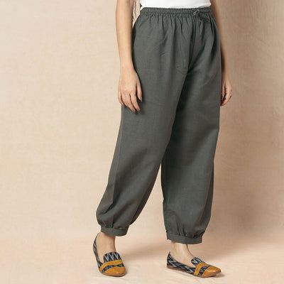 Dark Grey - Flex Cotton Plain Elasticated Pant