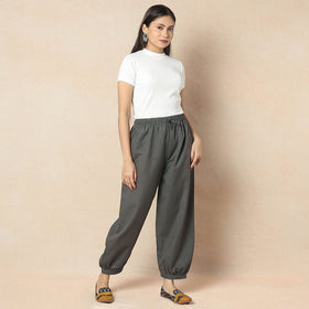 Dark Grey - Flex Cotton Plain Elasticated Pant