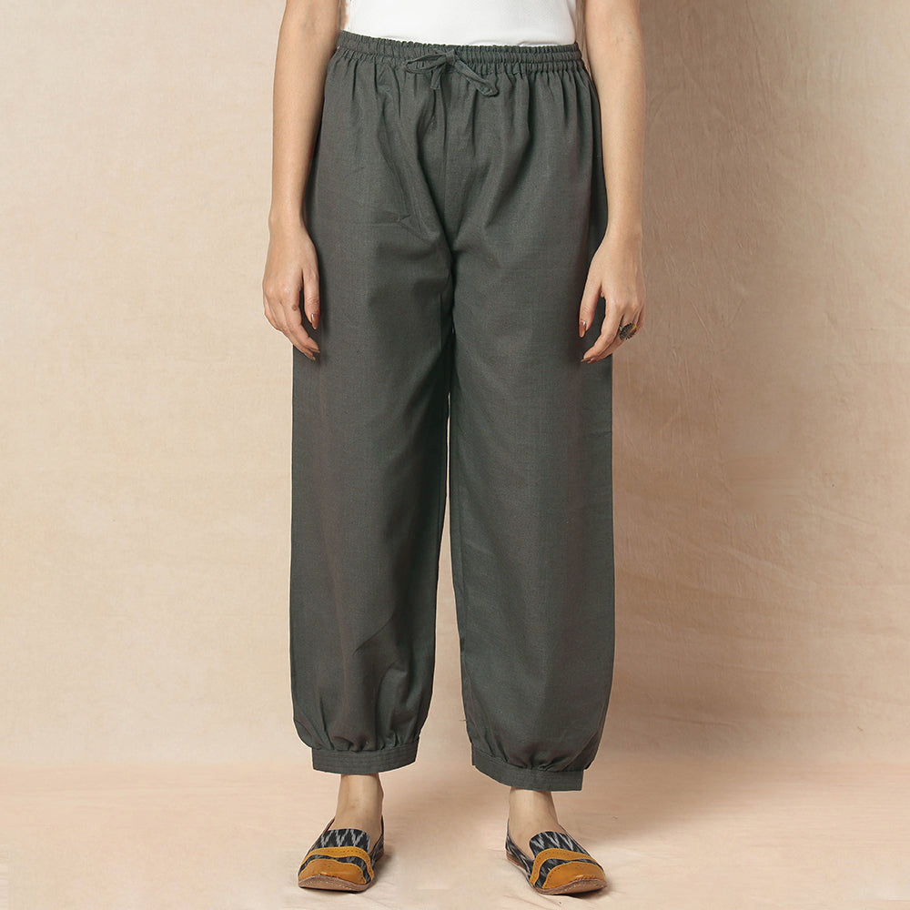 Dark Grey - Flex Cotton Plain Elasticated Pant