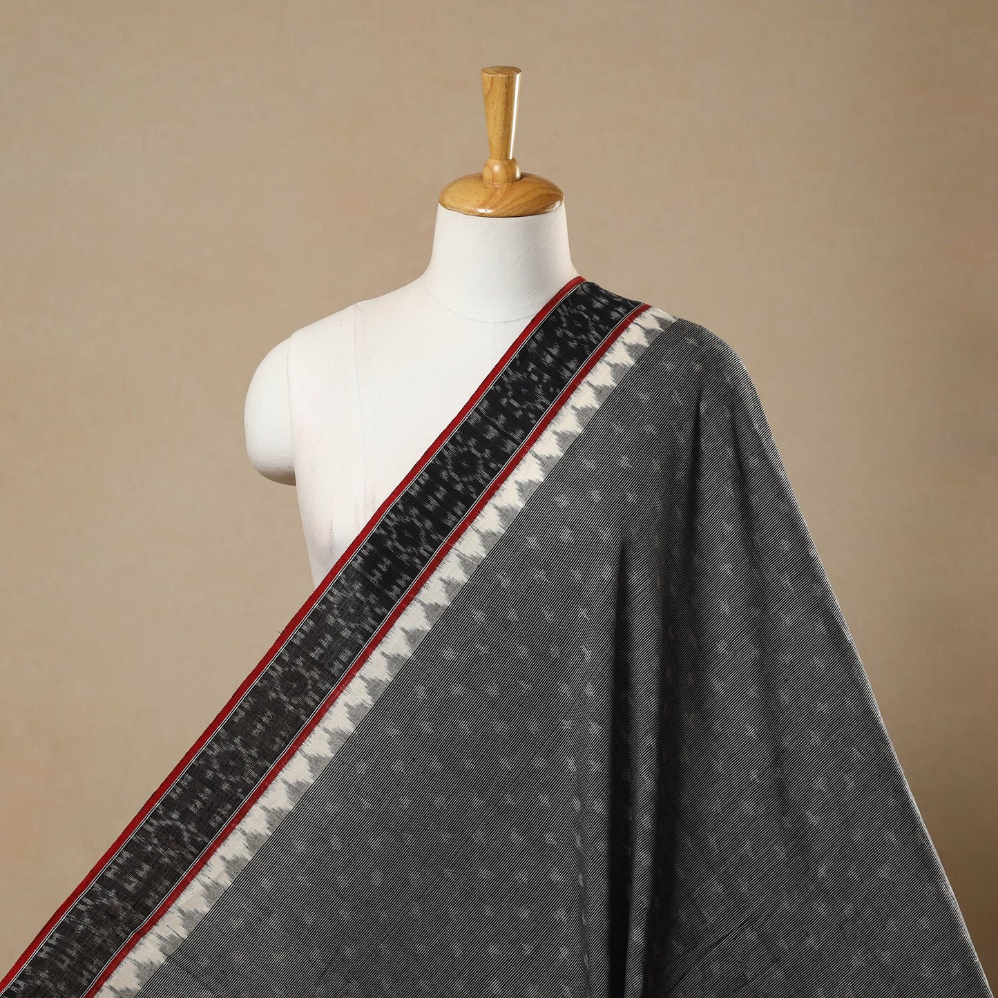  Dark Grey Handloom Cotton Pochampally Double Ikat Fabric