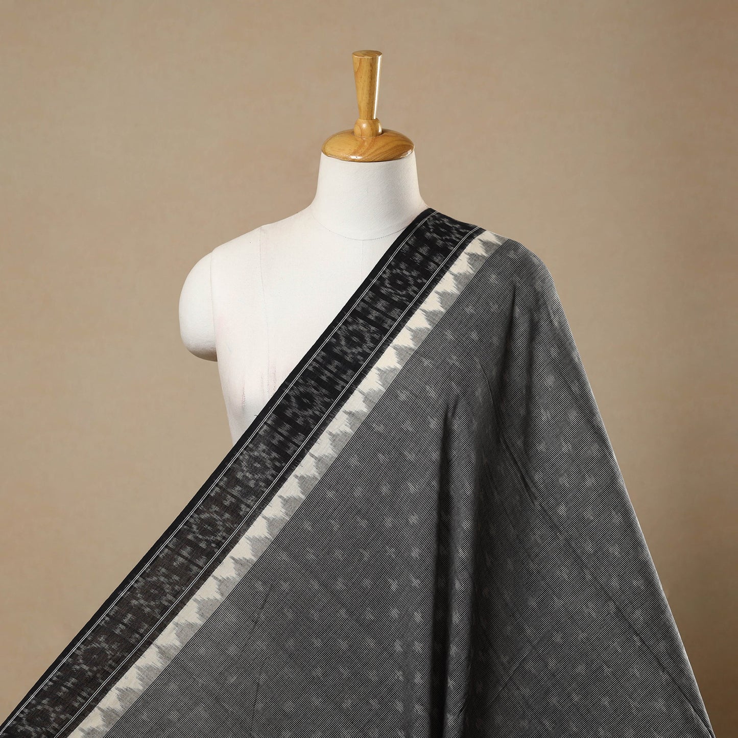  Dark Grey Handloom Cotton Pochampally Double Ikat Fabric