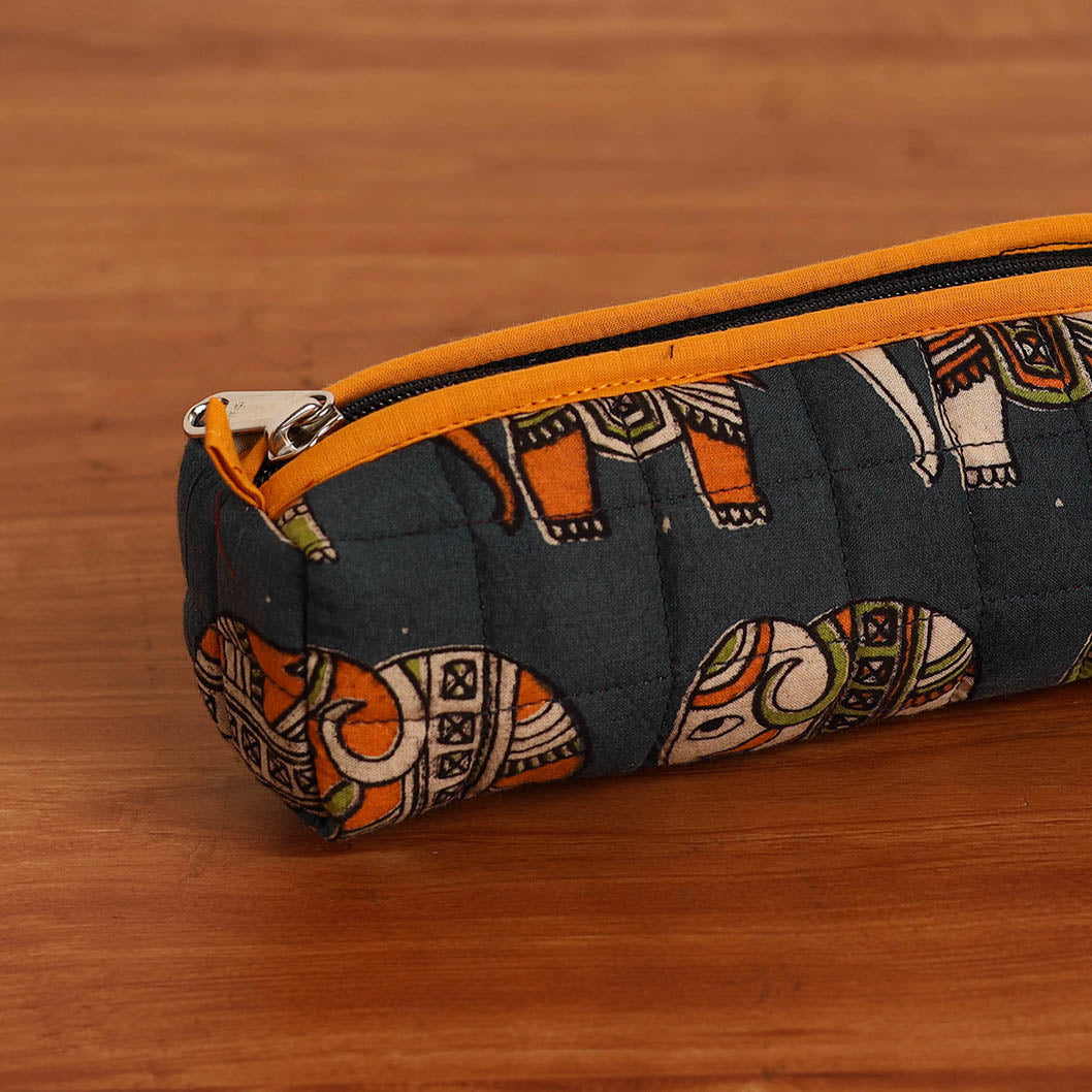  Dark Grey Handmade Quilted Cotton Pencil Pouch