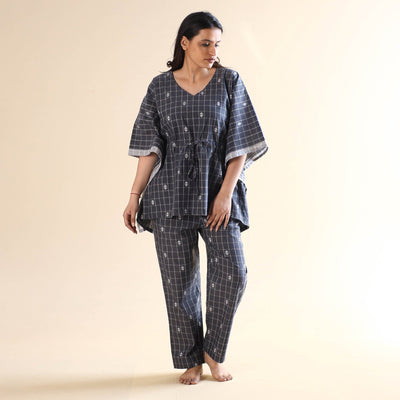 Buy Jacquard Cotton Kaftan & Pyjama Night Suit Set Online at iTokri.com