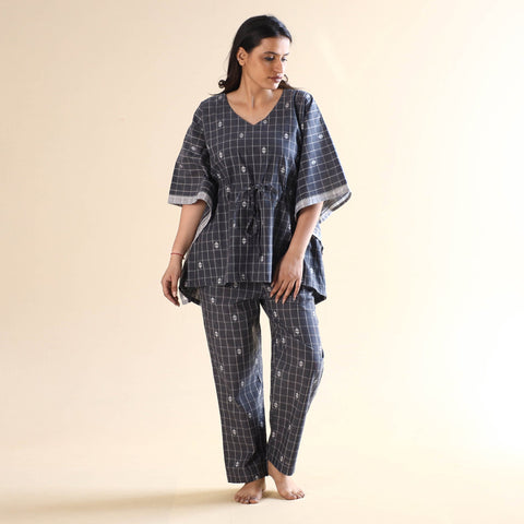 Buy Jacquard Cotton Kaftan & Pyjama Night Suit Set Online at iTokri.com