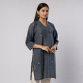 Dark grey jamdani handloom cotton short kurta - handcrafted