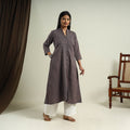  Dark Grey Jhiri Handloom A-Line Cotton Kurta for Women