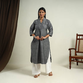 Buy Dark Grey Jhiri Handloom Straight Cotton Kurta for Women