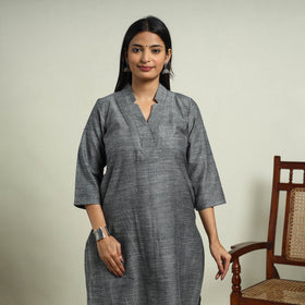 Buy Dark Grey Jhiri Handloom Straight Cotton Kurta for Women