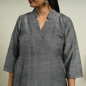 Buy Dark Grey Jhiri Handloom Straight Cotton Kurta for Women