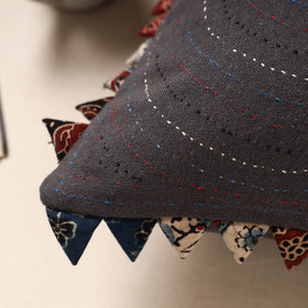 Dark Grey Kala Raksha Tagai Work Cotton Cushion Cover