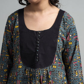 Dark grey - kalamkari printed cotton a-line long kurta