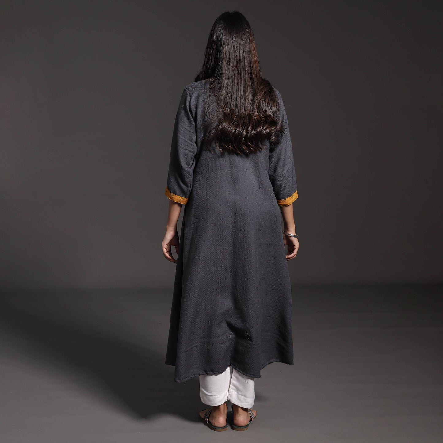 Dark Grey Kumaun Handwoven A-Line Merino Woolen Kurta for Women