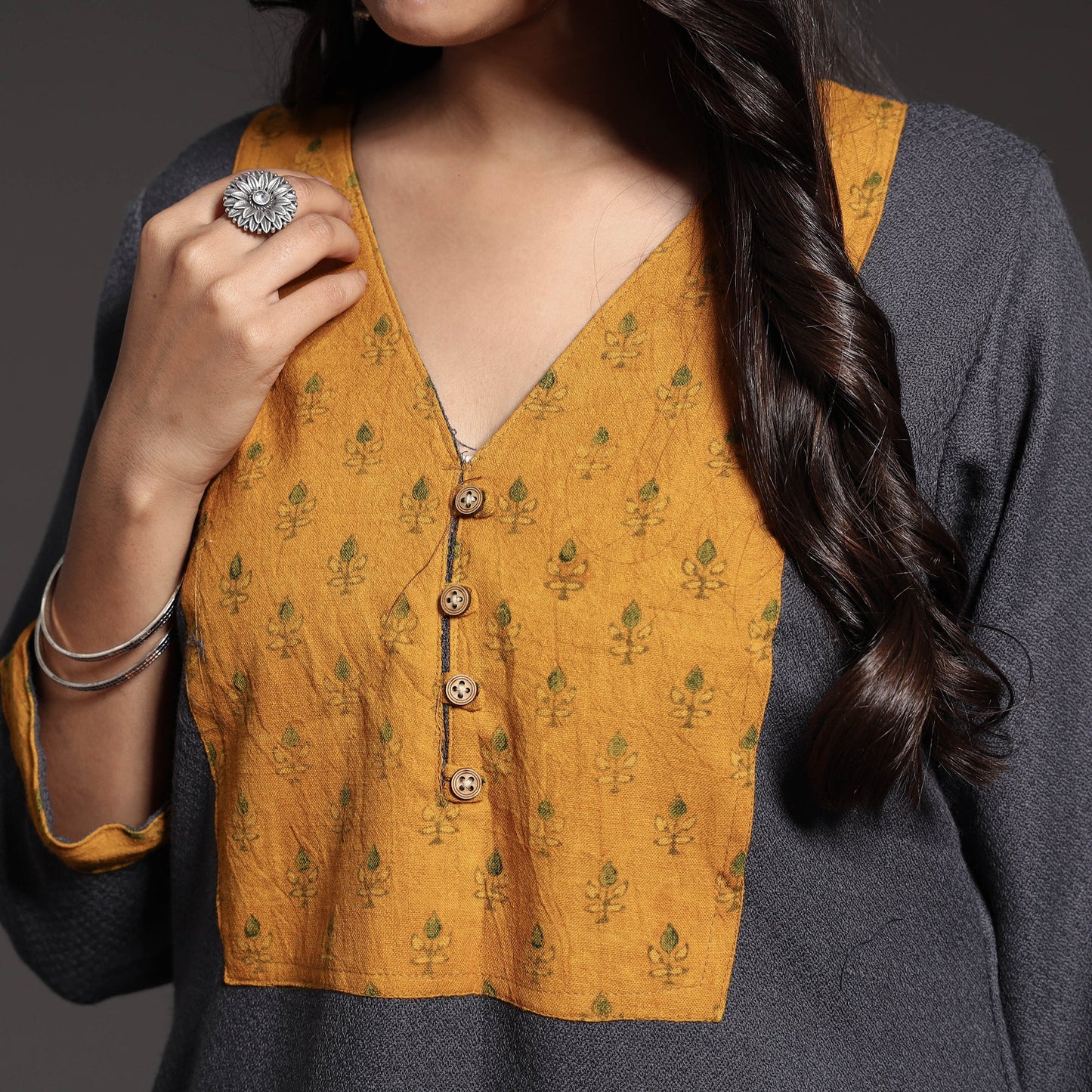 Dark Grey Kumaun Handwoven A-Line Merino Woolen Kurta for Women