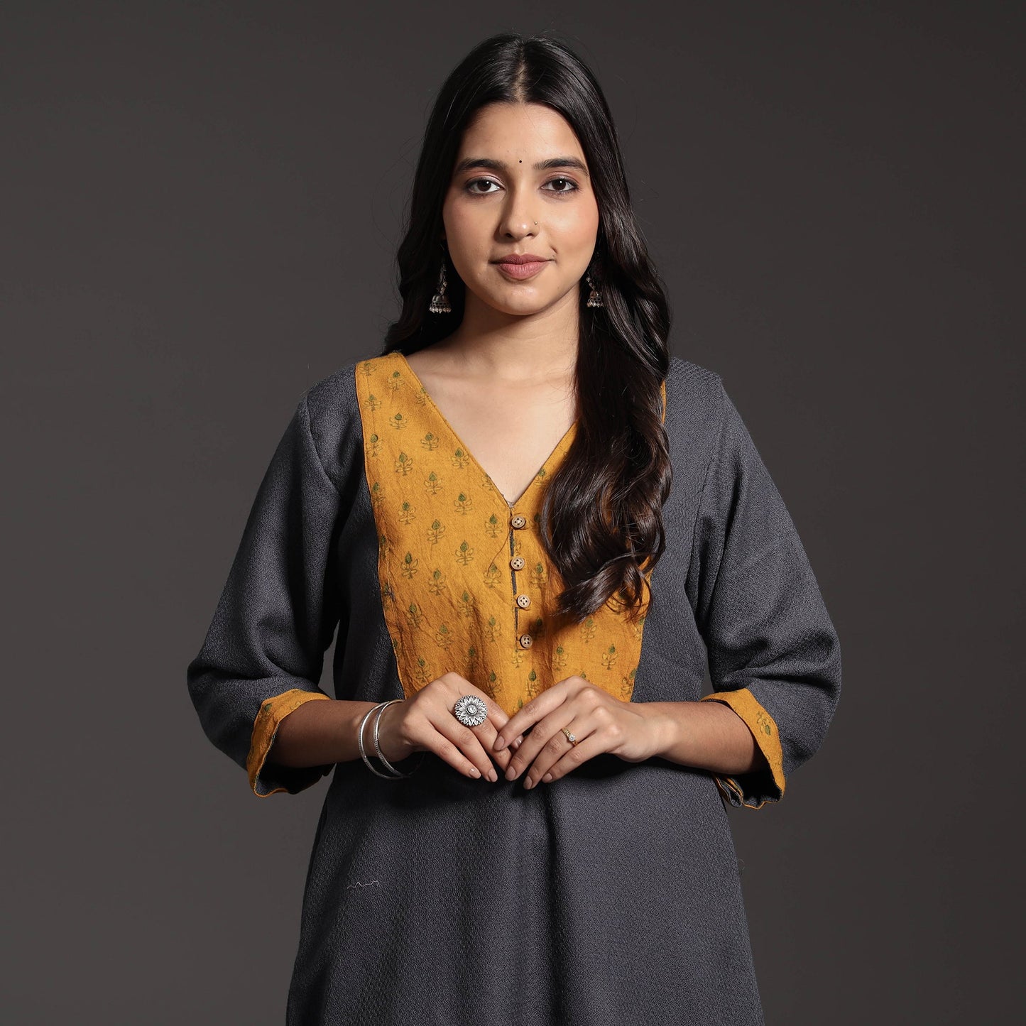 Dark Grey Kumaun Handwoven A-Line Merino Woolen Kurta for Women