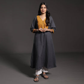 Dark Grey Kumaun Handwoven A-Line Merino Woolen Kurta for Women