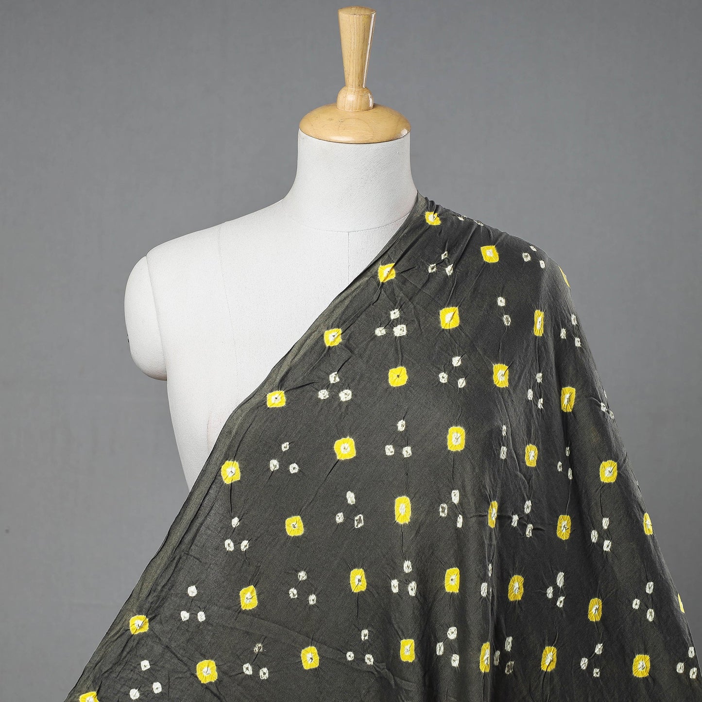  Dark Grey Kutch Tie-Dye Mul Cotton Bandhani Fabric 