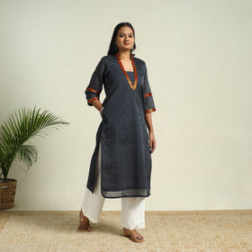  Dark Grey Mercerised Cotton Straight Dharwad Kurta